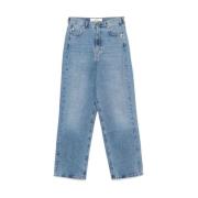 Blå Denim Højtaljede Wide Leg Jeans