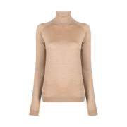 Beige Finstrik Roll-Neck Sweater