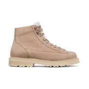 Beige Nubuck Læder Strik Sneakers