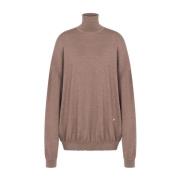 Beige Sweater Høj Hals Fin Strik