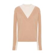 Beige uld-kashmir sweater med lurex-detaljer