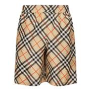 Beige Silke Shorts Nova Plaid Mønster