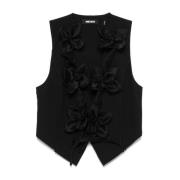 Sort Blomst Vest Top