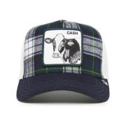 Moon Cow Trucker Cap i Blå Plaid