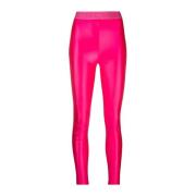 Fluorescerende Pink Leggings med Logoed Bånd