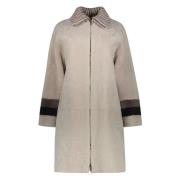 Shearling overcoat med ribstrikket krave