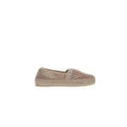 Beige Hæklet Espadrillos med Tonal Logo Broderi