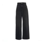 Faded Black Wide-Leg Denim Jeans