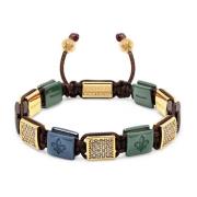 Women's Dark Green, Dark Blue & Burgundy Ceramic Flatbead Bracelet with Gold CZ