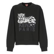 Sort Bomulds Sweatshirt med Happy Tiger