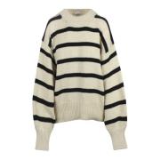 Stribet bomulds sweater med rund hals