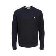 Blå Navy Strik Rund Hals Pullover