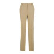 Beige Linen Blend Stretch Bukser Kvinde