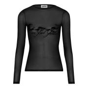 Sort Top med Flocked Velvet Logo