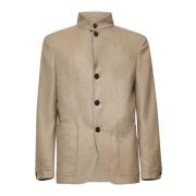 Beige Linned Uldjakke Deconstructed Stil