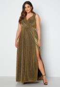 Goddiva Curve Glitter Wrap Front Maxi Curve Dress With Split Gold 54 (UK26)