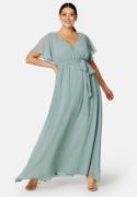 Goddiva Curve Flutter Sleeve Chiffon Maxi Curve Dress Sage Green 50 (UK22)