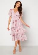Goddiva Floral Flutter Tiered Midi Dress Blush S (UK10)