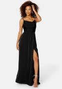 Bubbleroom Occasion Waterfall High Slit Satin Gown Black 42