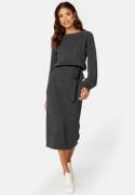 BUBBLEROOM Round Neck Rib Knitted Midi Dress Dark grey melange 2XL