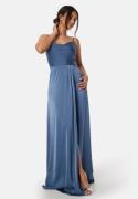 Bubbleroom Occasion Waterfall High Slit Satin Gown Blue 44