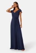 Bubbleroom Occasion Butterfly Sleeve Draped Chiffon Gown Navy 36