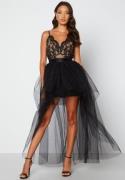 Goddiva Lace Bodice High Low Dress Black XL (UK16)