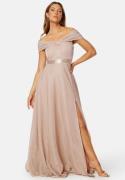 Goddiva Glitter Bardot Maxi Dress Nude L (UK14)