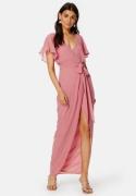 Goddiva Flutter Chiffon Wrap Maxi Dress Warm Pink S (UK10)