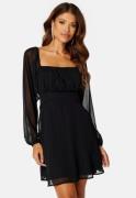 BUBBLEROOM Square Neck L/S Georgette Dress Black 44