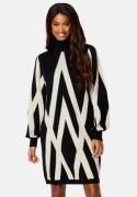 Object Collectors Item Ray L/S Knit Rollneck Dress Black Pattern:SANDSHELL GRAP S