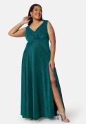 Goddiva Curve Glitter Wrap Front Maxi Dress With Split Emerald 48 (UK20)