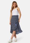 BUBBLEROOM Flounce Midi Wrap Skirt Dark blue/Patterned XS