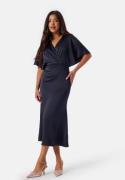 Bubbleroom Occasion Wrap Satin Midi Dress Dark blue 38