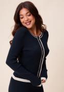 Happy Holly Contrast Knitted Cardigan Navy/Cream 52/54