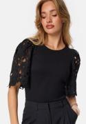 BUBBLEROOM Contrast Lace Sleeve Top Black M