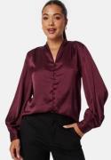 BUBBLEROOM Button Satin Blouse Wine-red XL