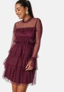 BUBBLEROOM Dotted Mesh L/S Dress Wine-red 44