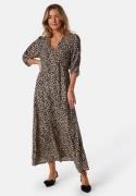 BUBBLEROOM Ruched Sleeve Midi Dress  Light nougat/Patterned M