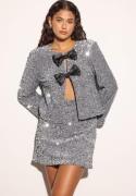 Bubbleroom Occasion Bow Sequin Velvet Jacket Silver grey L