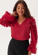 Happy Holly 3D Floral Sleeve V-neck Top Red 52/54