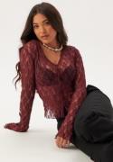 BUBBLEROOM Button Lace Cardigan Burgundy L