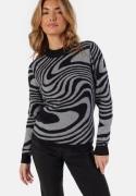 Object Collectors Item Ray L/S Knit Pullover Black Pattern:Medium grey me XL