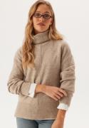 Pieces Pcmalou Ls Rollneck Knit Taupe Gray Detail:melange XL