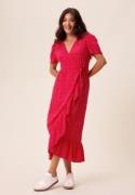 Happy Holly Evie Puff Sleeve Midi Wrap Dress Red/Dotted 52/54