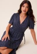 Happy Holly Evie Puff Sleeve Midi Wrap Dress Dark blue/Dotted 52/54