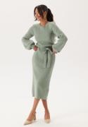 BUBBLEROOM Round Neck Rib Knitted Midi Dress  Dusty green M