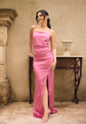 Bubbleroom Occasion Tie Back Satin Gown Pink 44