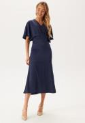 Bubbleroom Occasion Wrap Satin Midi Dress Navy 44