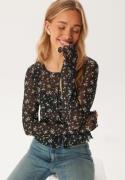 BUBBLEROOM Mesh Cardigan Top Black/Floral XS